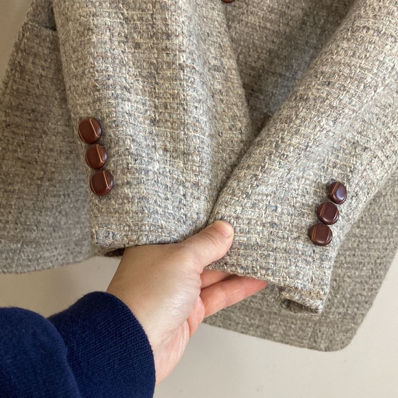 Vintage Harris Tweed Sport Coat Mens 40S Light Grey Tan Wool Blazer Jacket - Picture 9 of 15